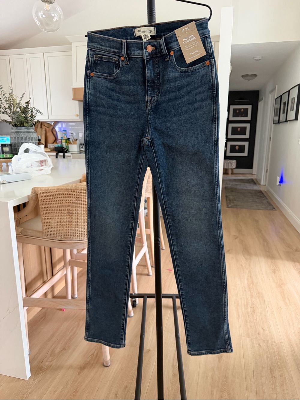 Madewell Slim Mid-Rise Stovepipe Jeans in Dark Blue Wash - Picture 3 of 4